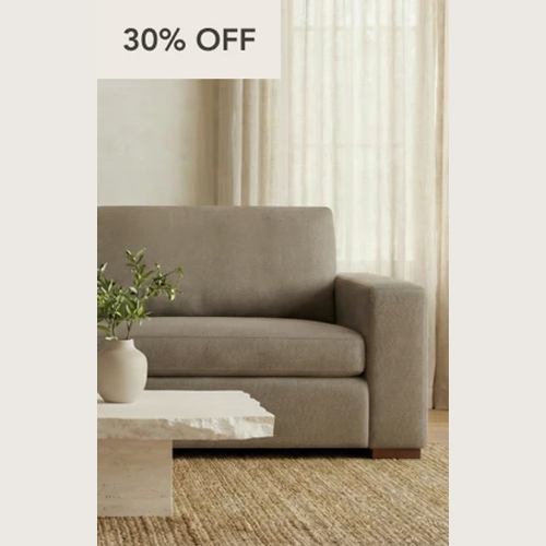 Albany Park four tiles: 40 percent off Kova Pillow and Kova Box, 30 percent Barton and Lido; two lifestyle or product panels panel 3 of 4