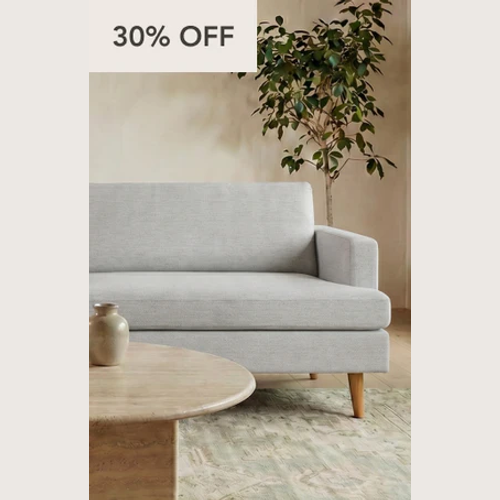 Albany Park four tiles: 40 percent off Kova Pillow and Kova Box, 30 percent Barton and Lido; two lifestyle or product panels panel 4 of 4