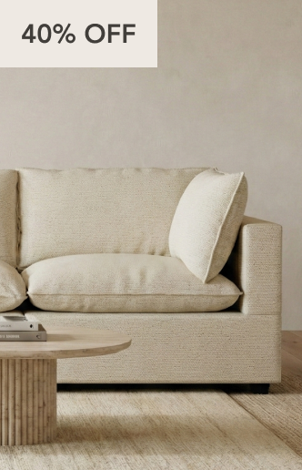 Albany Park four tiles: 40 percent off Kova Pillow and Kova Box, 30 percent Barton and Lido; two lifestyle or product panels