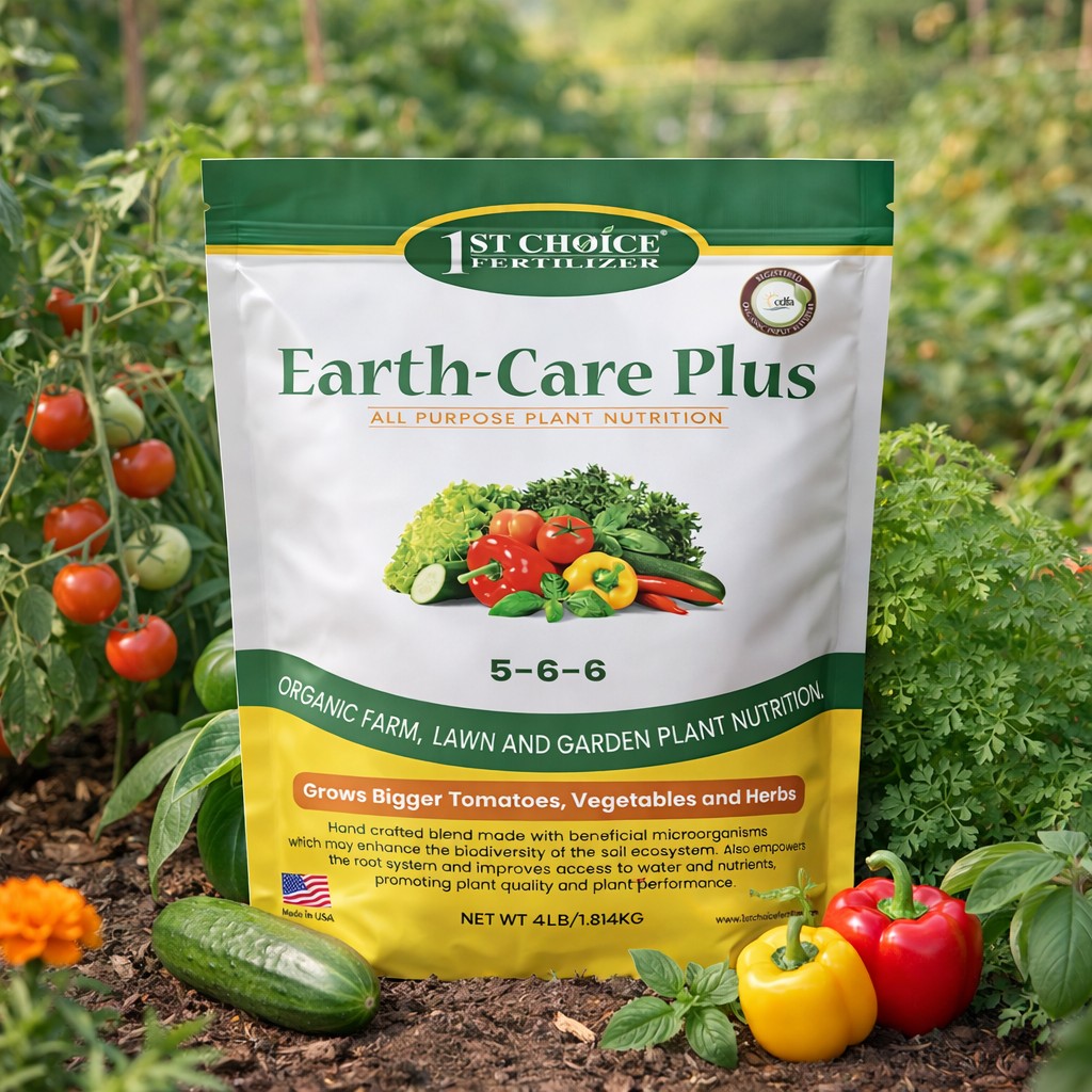 Earth-Care organic fertilizer improving garden soil